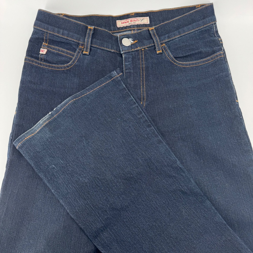 Miss Sixty Basic Italy Dark Wash Flare Leg Denim Jeans Size 26 Indigo Y2K